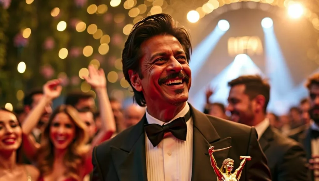 Shah Rukh Khan with Best Actor trophy at IIFA 2024.