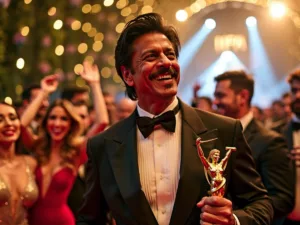 Shah Rukh Khan with Best Actor trophy at IIFA 2024.