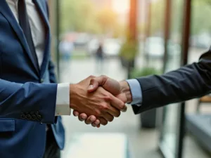 Business executive shaking hands with banker