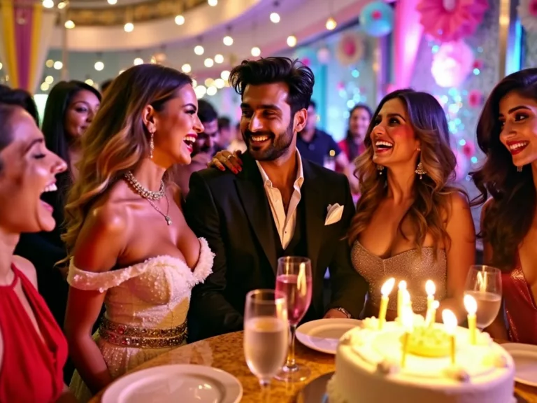 Ranbir Kapoor's birthday party with glamorous guests and decorations.