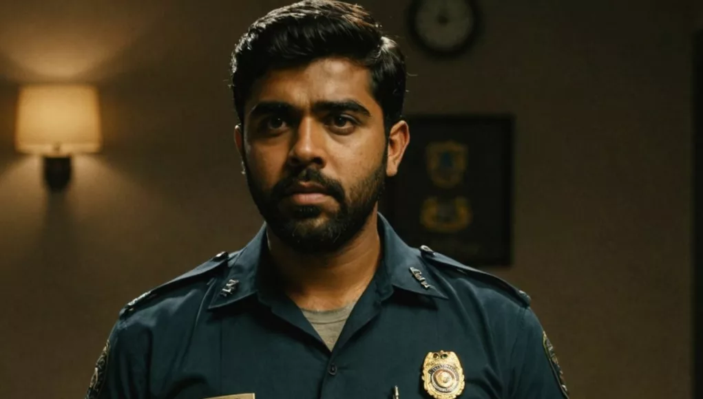 Nivin Pauly with police badge and handcuffs