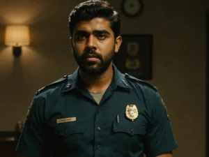 Nivin Pauly with police badge and handcuffs