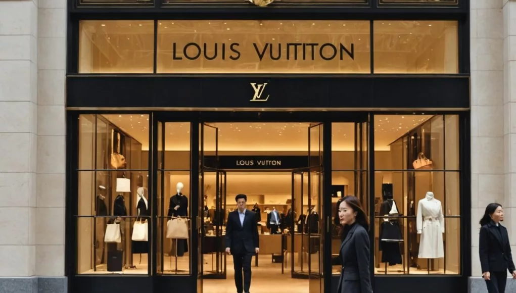 Woman walks away from Louis Vuitton store