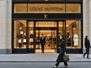 Woman walks away from Louis Vuitton store