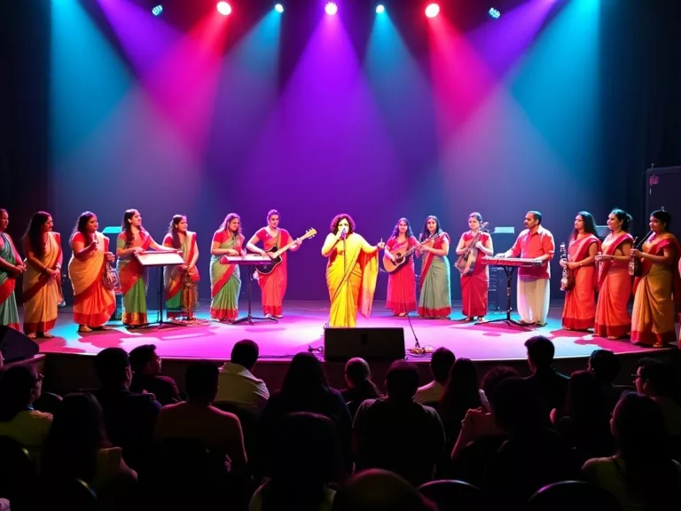 Shubha Mudgal performing with Malhaar artists on stage.