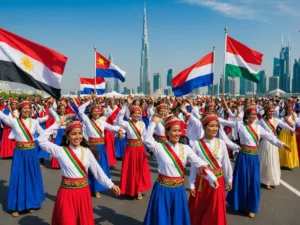 UAE and Philippine flags with traditional dancers.