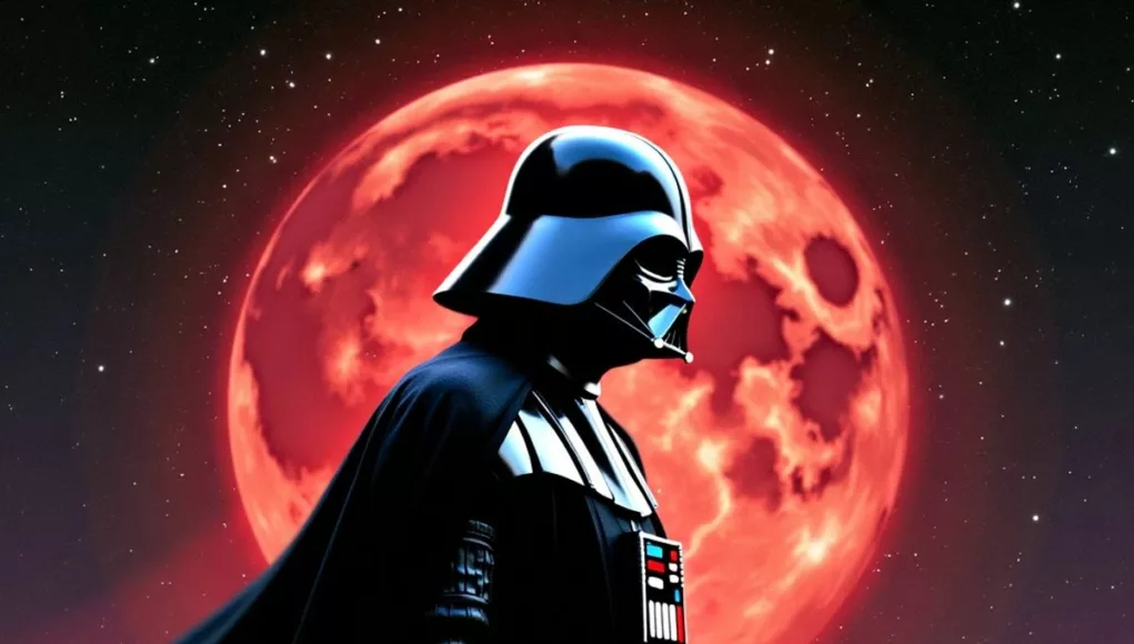 Silhouette of Darth Vader against a starry background.