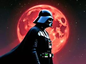 Silhouette of Darth Vader against a starry background.