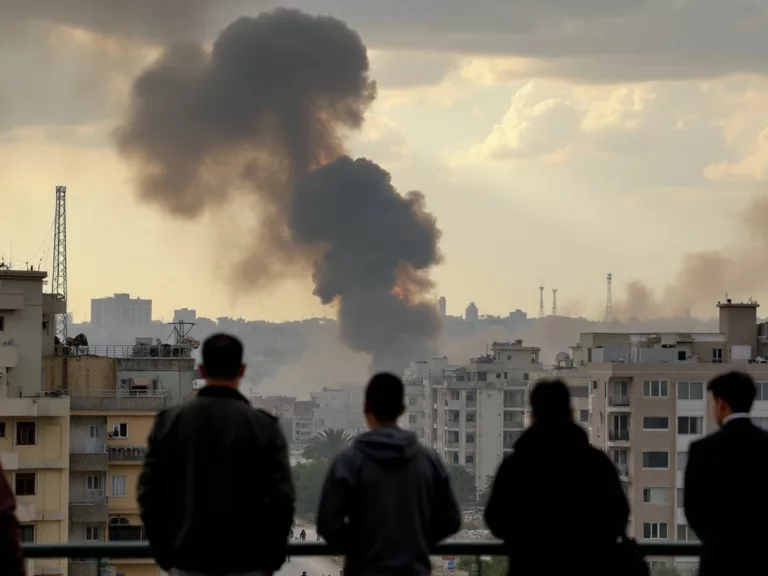 Smoke billowing from buildings in Gaza after an explosion.