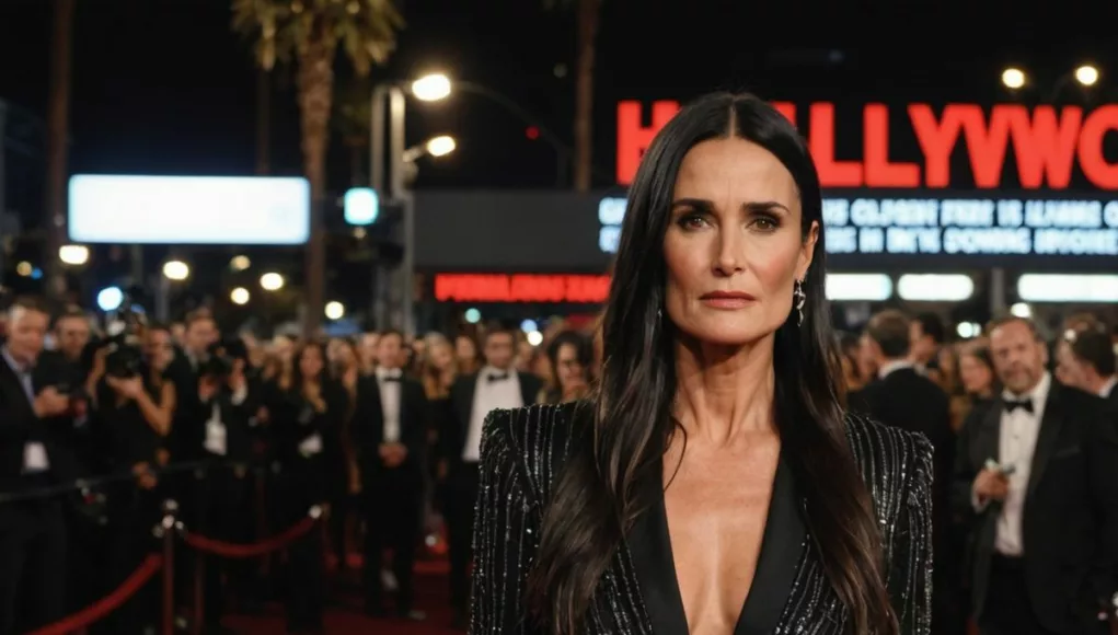 Demi Moore on red carpet looking contemplative