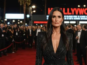 Demi Moore on red carpet looking contemplative