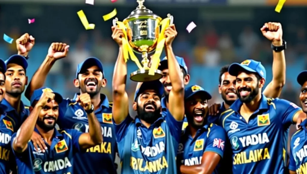 Sri Lankan team celebrates Asia Cup victory