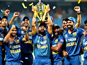 Sri Lankan team celebrates Asia Cup victory