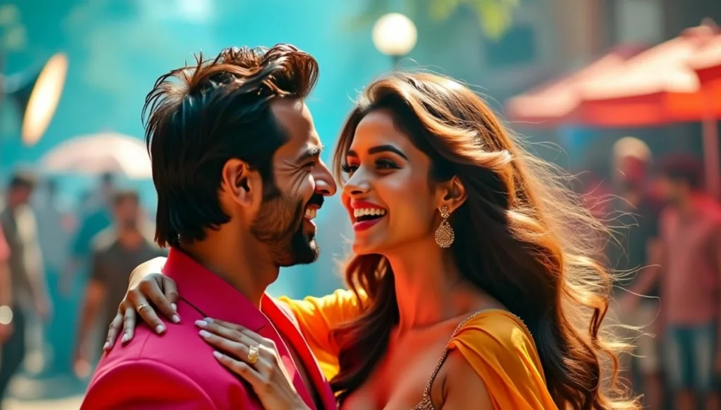 Hrithik Roshan and Kiara Advani smiling together on set.