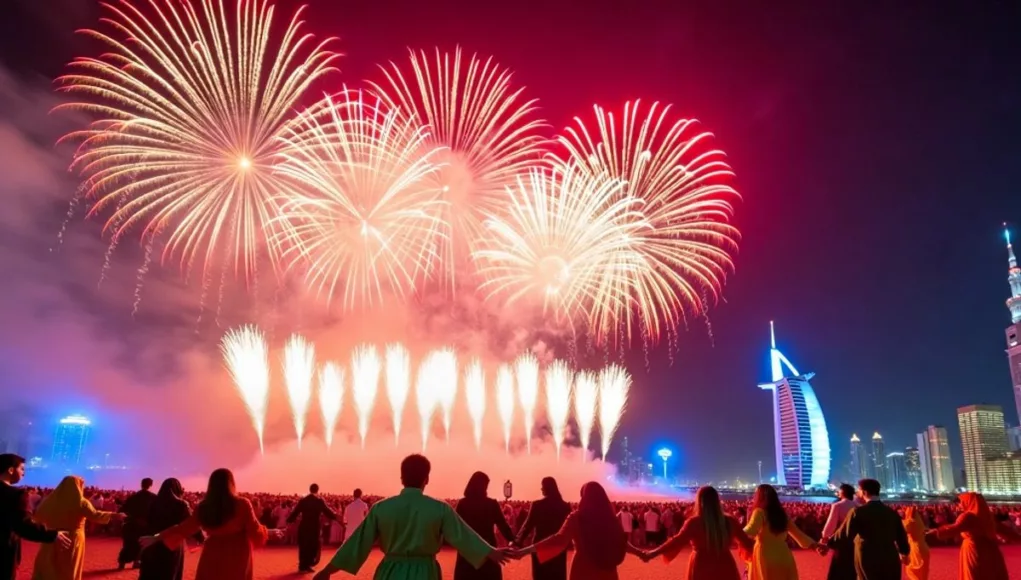 UAE National Day celebration with fireworks and dancers