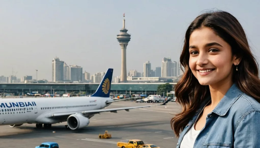 Alia Bhatt smiling and waving at Mumbai airport