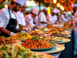 Food festival in Abu Dhabi with colorful dishes and chefs.