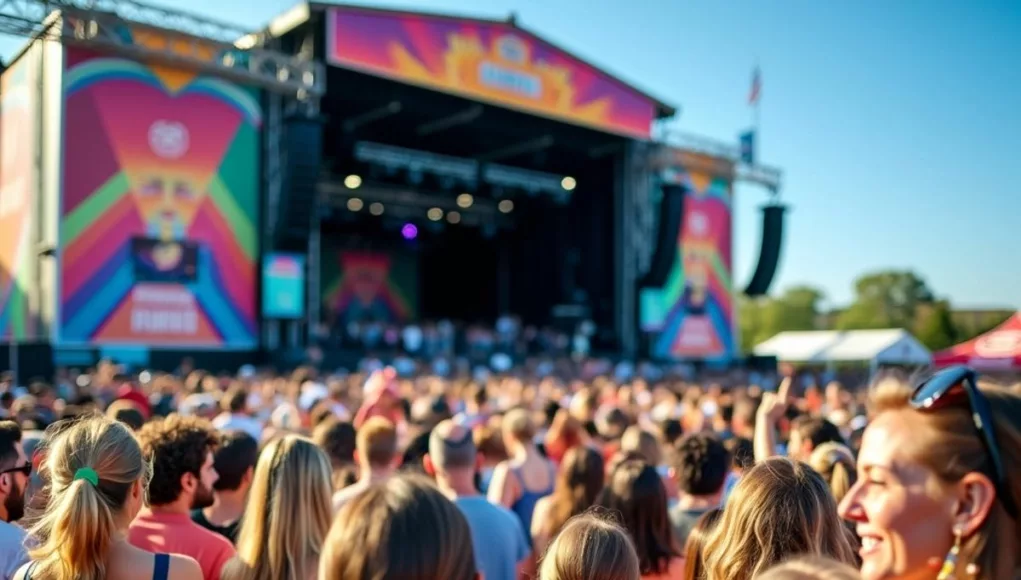 Crowd of fans waiting outside a concert venue.