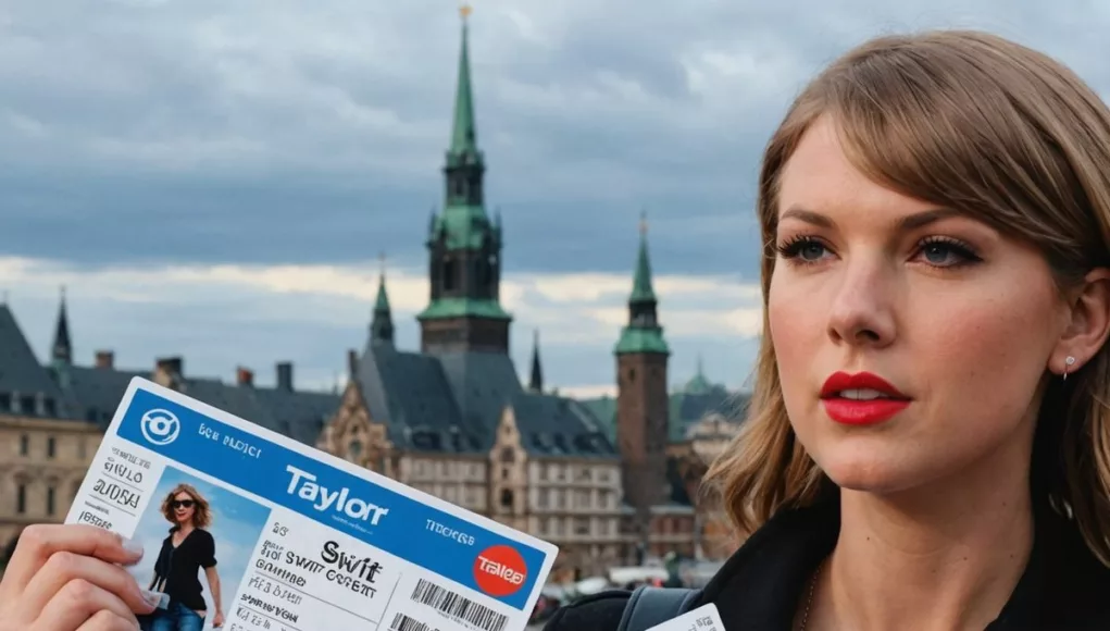 Frustrated traveler with Taylor Swift tickets and European landmarks.