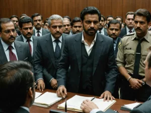 Actor Siddique in a courtroom looking worried.