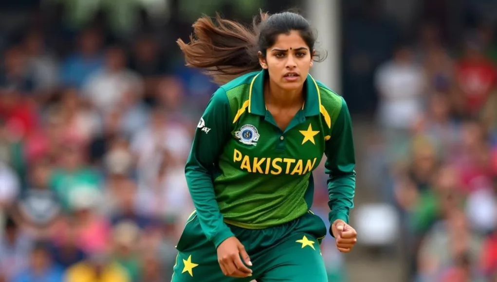 Fatima Sana bowling during the T20 World Cup.