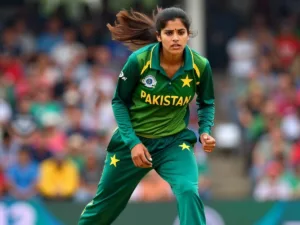 Fatima Sana bowling during the T20 World Cup.