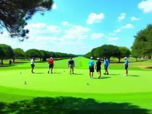 Four golf teams competing on a sunny Texas course.