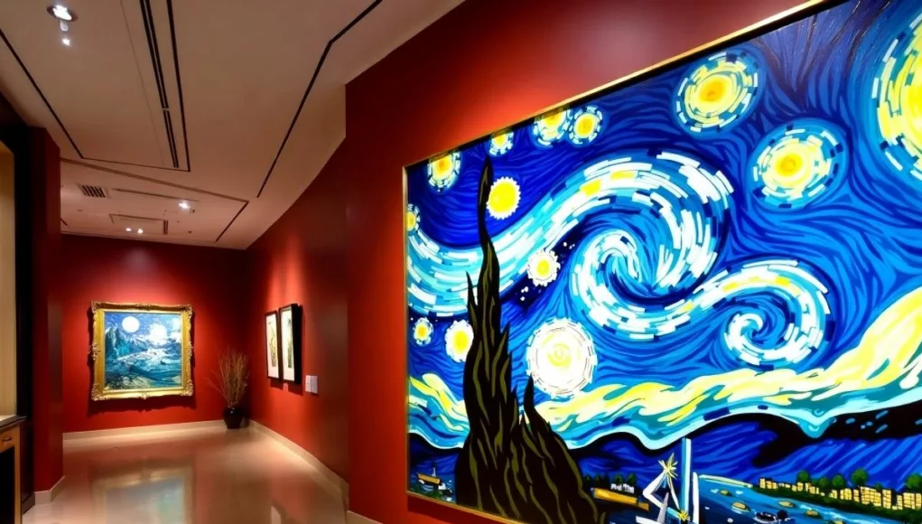 Van Gogh painting with vibrant colors in auction setting.