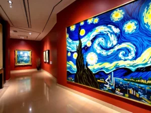 Van Gogh painting with vibrant colors in auction setting.