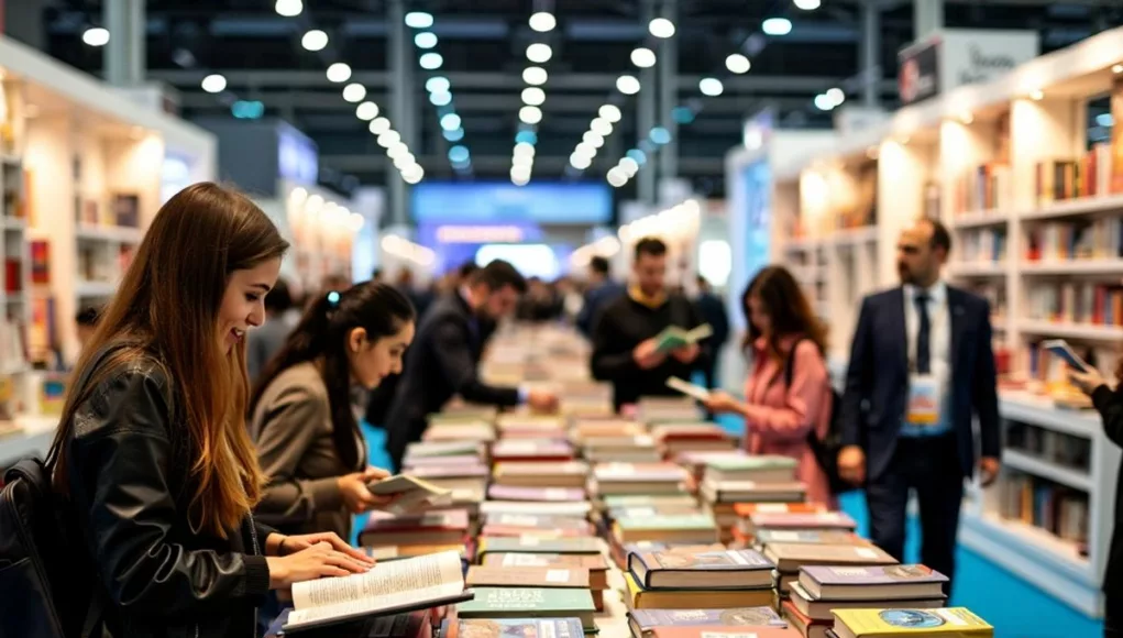 Colorful book displays at Thessaloniki International Book Fair.