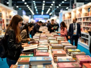 Colorful book displays at Thessaloniki International Book Fair.