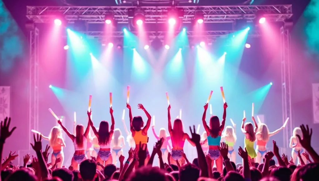 K-Pop fans cheering at a lively concert