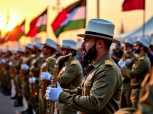 Military musicians performing outdoors in Sharjah.