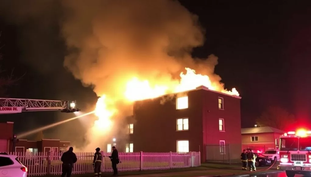 Firefighters battling a nighttime blaze