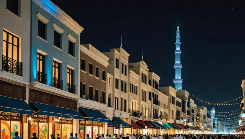 Dubai street with art and concert