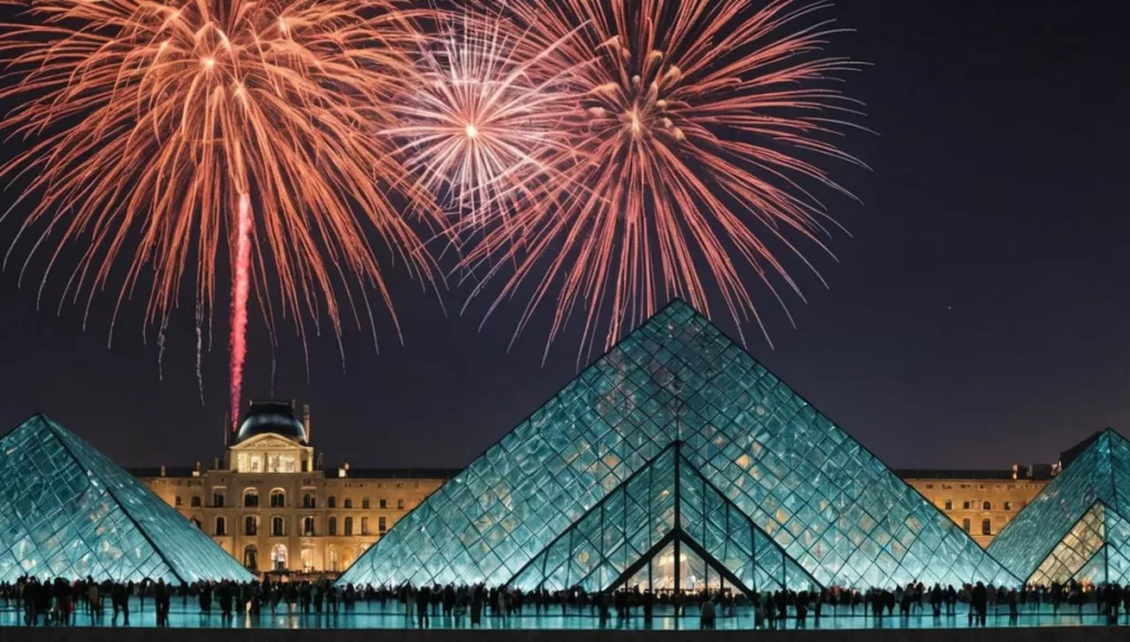 Louvre Abu Dhabi anniversary celebration with fireworks