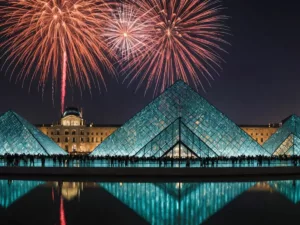 Louvre Abu Dhabi anniversary celebration with fireworks