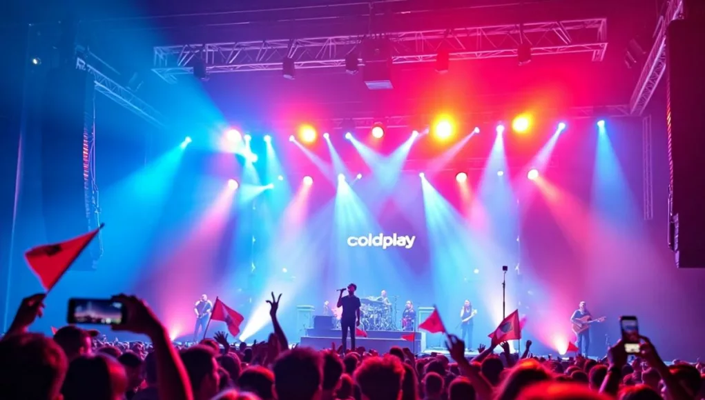 Coldplay performing live in Abu Dhabi concert.