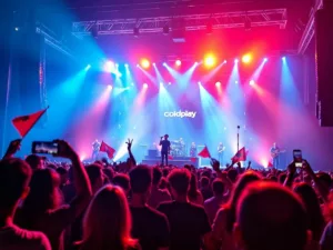 Coldplay performing live in Abu Dhabi concert.