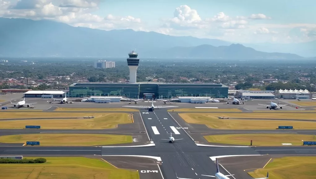 Jomo Kenyatta Airport with planes and Nairobi cityscape