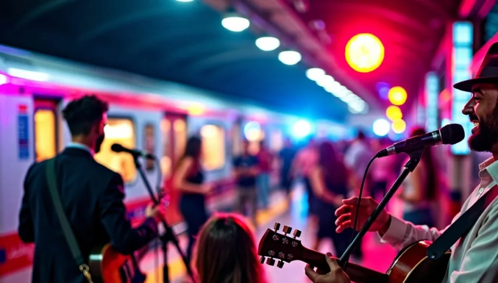 Musicians performing at Dubai Metro Music Festival.