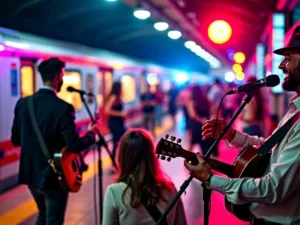 Musicians performing at Dubai Metro Music Festival.