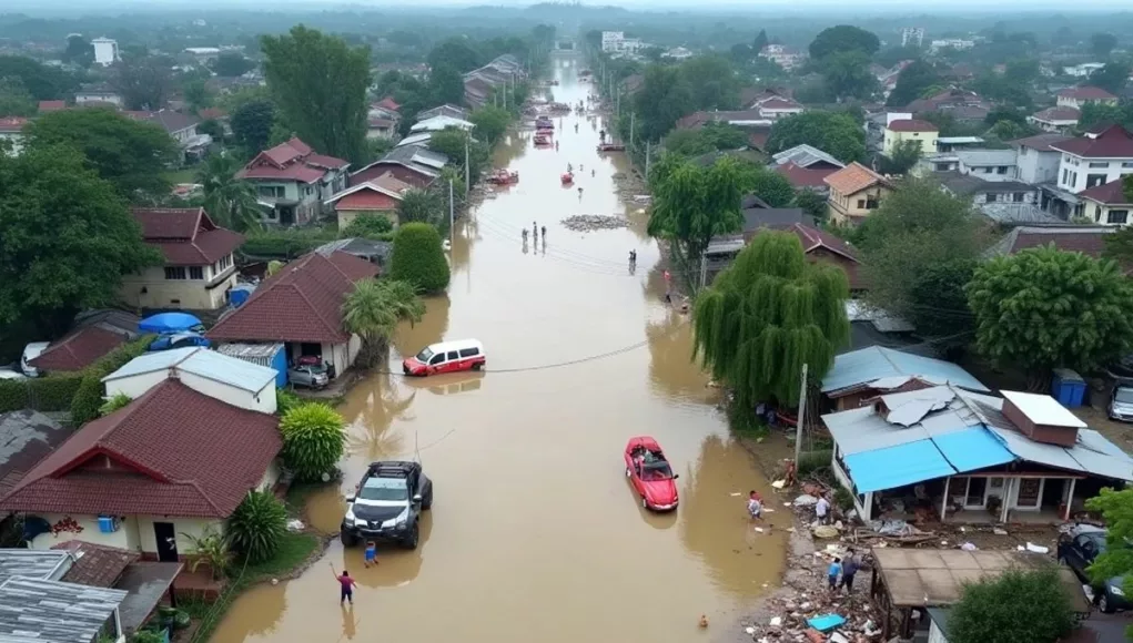 Flooded streets and destruction from Typhoon Yagi in Vietnam.