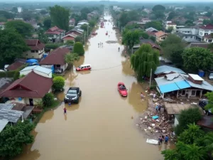 Flooded streets and destruction from Typhoon Yagi in Vietnam.