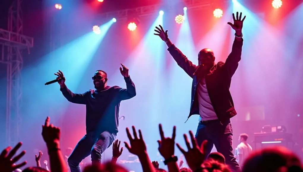 Akon and Sean Paul performing at a concert.