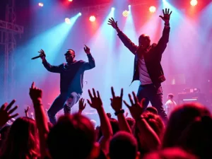 Akon and Sean Paul performing at a concert.