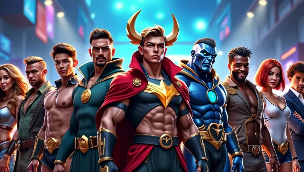 Diverse video game actors in colorful 'League of Legends' costumes.