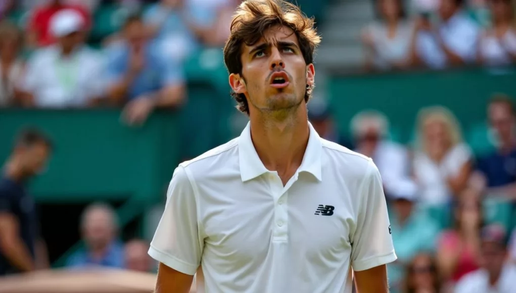 Carlos Alcaraz frustrated on the tennis court.