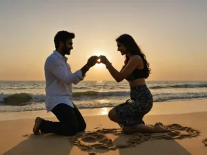 Aadar Jain proposing to Alekha Advani on beach