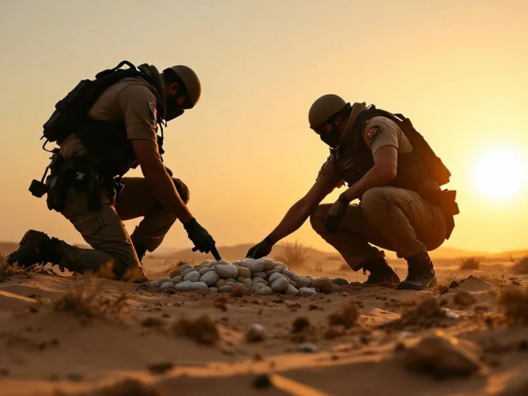 Police officers searching for drugs in the desert.